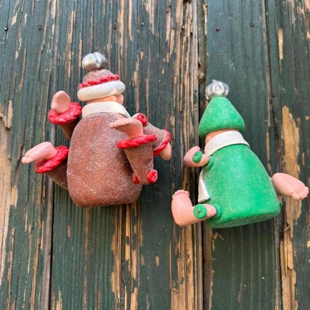 Vintage Style Barefoot Elf Christmas Ornaments Set of 2 Kitsch Holiday Decor‎